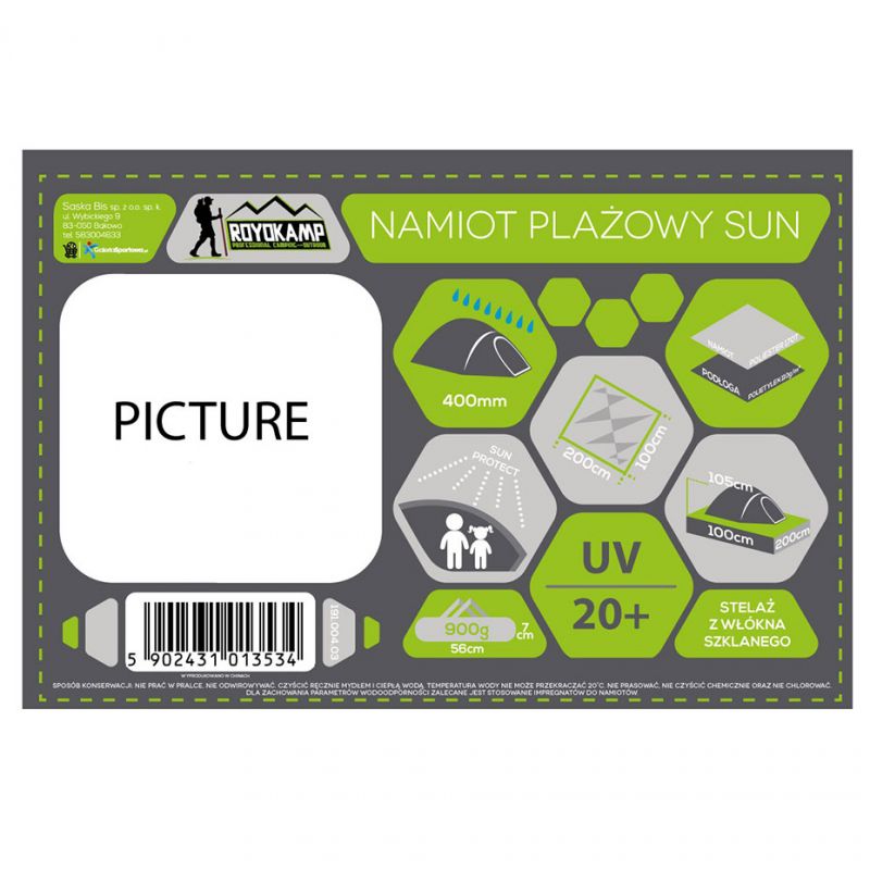 4. Namiot plażowy Sun 200x100x105 Royokamp 1013534