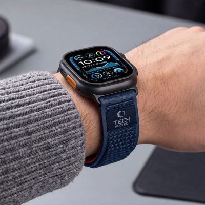 7. Pasek Tech-Protect Nylon Elite na Apple Watch 44 / 45 / 46 / 49 mm - granatowo-pomarańczowy