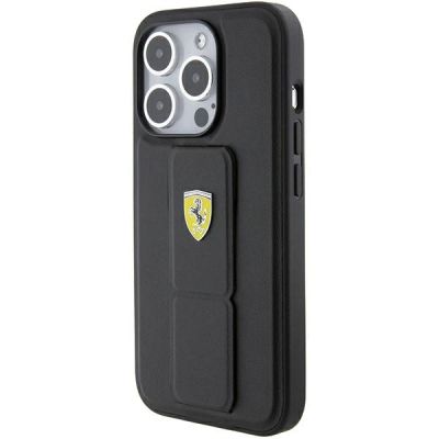 3. Etui Ferrari Grip Stand Metal Logo na iPhone 15 Pro - czarne