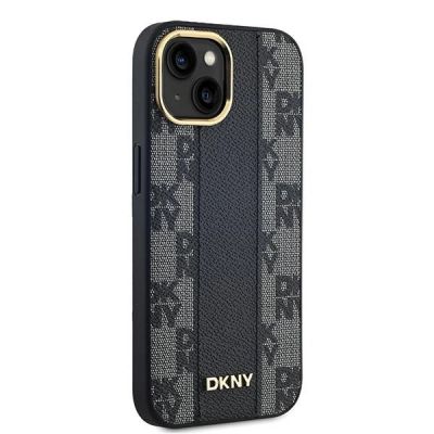 4. Etui DKNY Leather Checkered Mono Pattern MagSafe na iPhone 15 Plus / 14 Plus - czarne