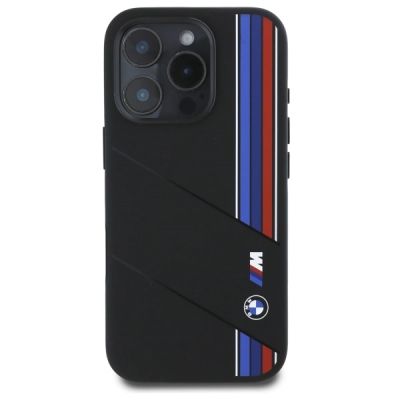 3. Etui BMW Silicone Cut Tricolor Lines MagSafe na iPhone 16 Pro Max - czarne
