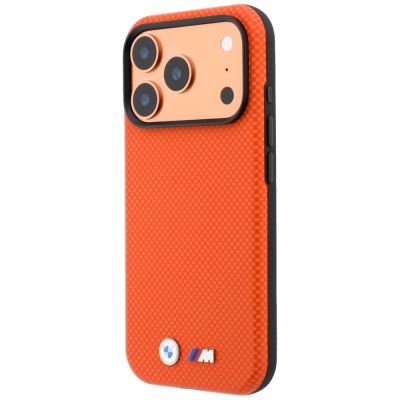 2. Etui BMW M Quadrille Kevlar Metal Logo MagSafe na iPhone 17 Pro Max / 18 Pro Max - pomarańczowe