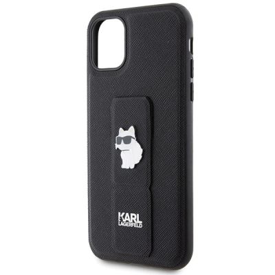 6. Etui Karl Lagerfeld Gripstand Saffiano Choupette Pins na iPhone 11 / Xr - czarne