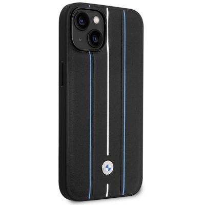 4. Etui BMW Leather Stamp Blue Lines na iPhone 14 - czarne