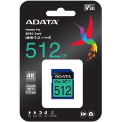 2. ADATA Premier Pro SDXC 512 GB Class 10 UHS-I/U3 V30