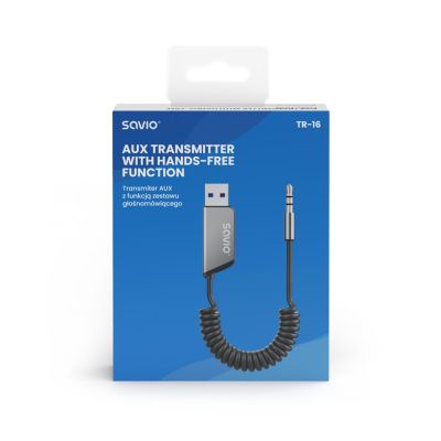 7. SAVIO TRANSMITER AUX, USB, BLUETOOTH 5.3, FUNKCJA ZESTAWU GŁOŚNOMÓWIĄCEGO, TR-16