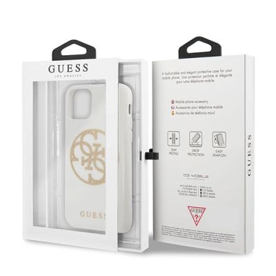 7. Etui Guess Glitter 4G Circle Logo na iPhone 11 Pro Max - białe