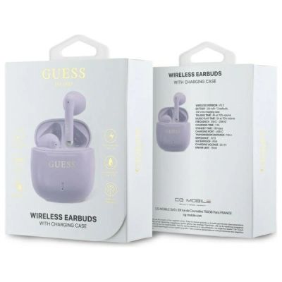 4. Guess słuchawki Bluetooth GUTWSJ14ESGU    TWS + stacja dokująca fioletowy/purple Printed Classic Logo