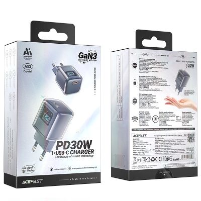 5. Ładowarka Acefast A53 PD 30W GaN USB-C z wyświetlaczem - szara