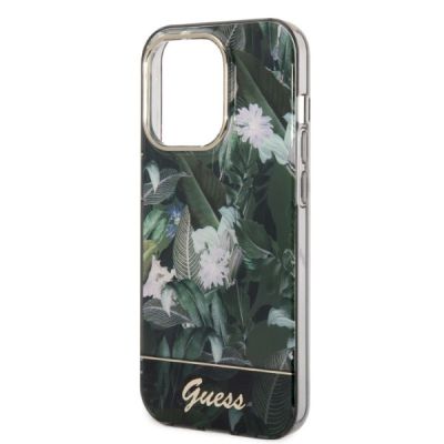 5. Etui Guess Jungle Collection na iPhone 14 Pro - zielone
