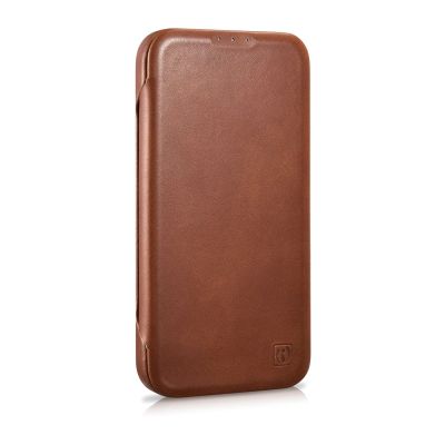 5. iCarer CE Oil Wax Premium Leather Folio Case skórzane etui iPhone 14 Plus z klapką magnetyczne MagSafe brązowy (AKI14220707-BN)