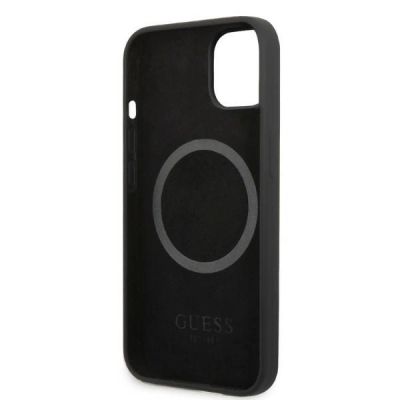 7. Etui Guess Silicone Logo Plate MagSafe na iPhone 13 - czarne