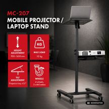 MACLEAN STOLIK MOBILNY DO PROJEKTORA/LAPTOPA REGULOWANY, STALOWY MAX.10KG MC-207
