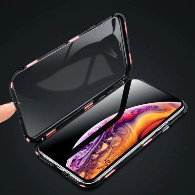 12. Wozinsky Full Magnetic Case magnetyczne etui 360 pokrowiec na przód i tył z wbudowanym szkłem Samsung Galaxy A72 4G czarno-przezroczysty