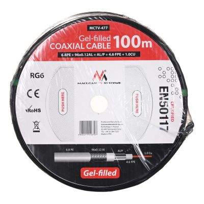 2. MACLEAN KABEL PRZEWÓD KONCENTRYCZNY ŻELOWANY SATELITARNY RG6 100M 1.0CU+4.6FPE+AL/P+96*0.12AL+6.8PE MCTV-477