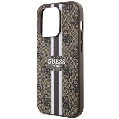 6. Etui Guess 4G Printed Stripes MagSafe na iPhone 14 Pro - brązowe