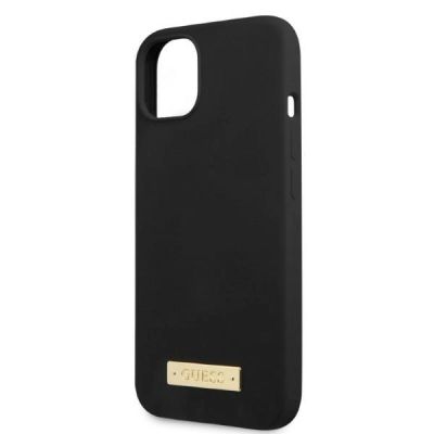 6. Etui Guess Silicone Logo Plate MagSafe na iPhone 13 - czarne