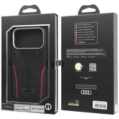 10. Etui Audi R8 Genuine Leather MagSafe do iPhone 17 Pro - czarno-czerwony