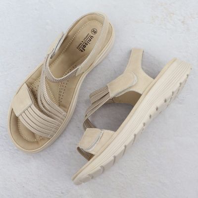 4. Sandały damskie na platformie komfortowe beżowe Unisoft 8875