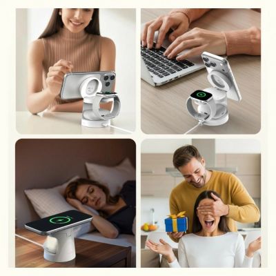 3. Ładowarka bezprzewodowa SODI 3w1 z lampką nocną 25W W108A - biała
