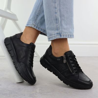 3. Skórzane półbuty damskie sportowe czarne Rieker N1301-01