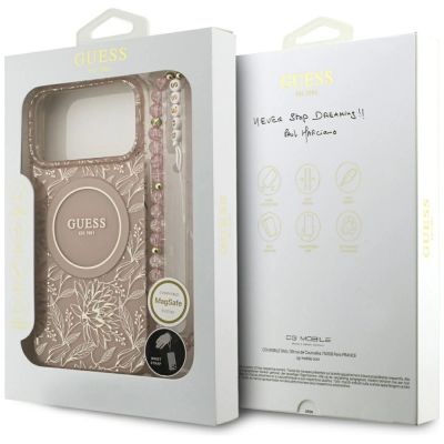 8. Etui Guess IML Flowers Electro Pearl Strap MagSafe do iPhone 17 Pro Max - różowe