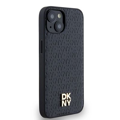 4. Etui DKNY Leather Monogram Pattern Metal Logo MagSafe na iPhone 15 / 14 / 13 - czarne