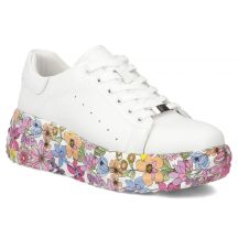 Skórzane półbuty sneakersy na platformie w kwiaty białe Filippo DP7507