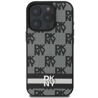 3. Etui DKNY Checkered Pattern & Printed Stripes na iPhone 16 Pro Max - czarne