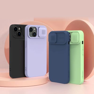 15. Nillkin CamShield Silky Silicone Case etui iPhone 14 Plus pokrowiec z osłoną na aparat niebieski