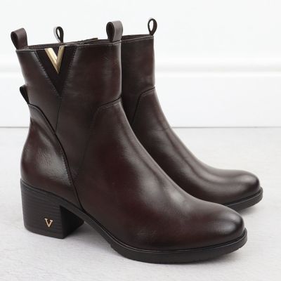 3. Botki damskie na słupku ocieplane brązowe Vinceza 58581