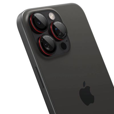 7. Szkło hartowane Spigen Optik Pro L-Series Glas.tR EZ Fit na aparat do iPhone 14 Pro / Pro Max / 15 Pro / Pro Max / 16 Pro / 16 Pro Max / 17 Pro / 17 Pro Max - czarne z czerwoną obwódką