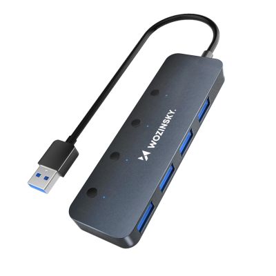 2. Hub USB-A Wozinsky WHS080YSS 4 x USB-A 3.0 z indywidualnymi włącznikami, aluminiowy, z kablem 15 cm - szary
