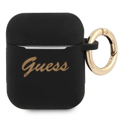 Etui Guess Silicone Vintage Script na AirPods 1/2 - czarne