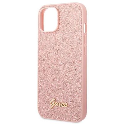 6. Etui Guess Glitter Script na iPhone 14 Plus - różowe