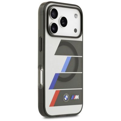 4. Etui BMW M IML Metal Buttons Tricolor Lines MagSafe na iPhone 17 Pro - szare