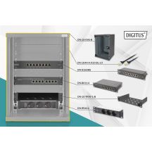 Zestaw sieciowy 10 cali: szafa wisząca 9U, półka, listwa zasilająca, 8-port switch, panel kat.6, czarny
