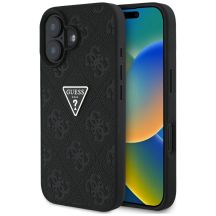 Etui Guess Hot Stamp 4G Pattern Triangle Metal Logo na iPhone 16 - czarne