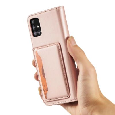 14. Magnet Card Case etui do Samsung Galaxy A12 5G pokrowiec portfel na karty kartę podstawka różowy