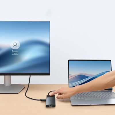 13. Hub USB-C Baseus Metal Gleam II 10w1 HDMI USB-A USB-C RJ45 SD/TF - szary
