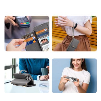 4. Etui skórzane Dux Ducis Lawa na iPhone 16 Pro Max z odłączanym portfelem magnetycznym - szare