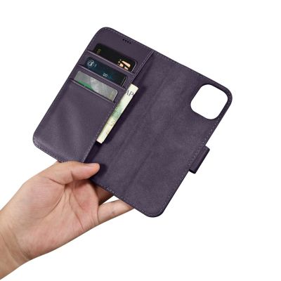 14. iCarer Wallet Case 2in1 etui iPhone 14 Plus skórzany pokrowiec z klapką Anti-RFID ciemnofioletowy (WMI14220727-DP)