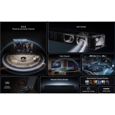 2. Soundbar TCL Q75HE 5.1.2 kan. 620W Bluetooth 5.3 Dolby Vision Tytanowy