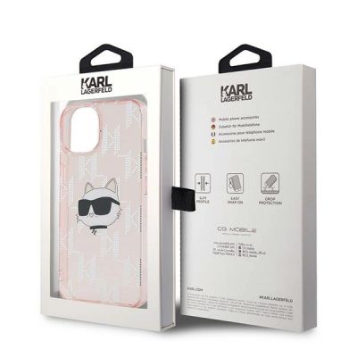 8. Etui Karl Lagerfeld IML Choupette Head & Monogram na iPhone 14 / 15 / 13 - różowe