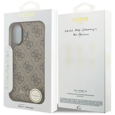 7. Etui Guess 4G Charms Collection MagSafe na iPhone 17 - brązowe