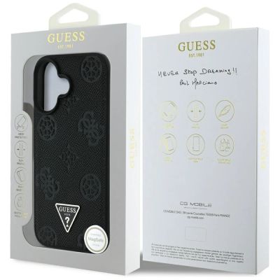 8. Etui Guess Grained Hot Stamp Peony Triangle Logo MagSafe na iPhone 16 - czarne