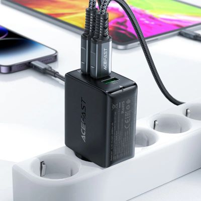 6. Acefast szybka ładowarka sieciowa GaN (2xUSB-C / USB-A) PPS / PD / QC4+ 65W czarna (A41)
