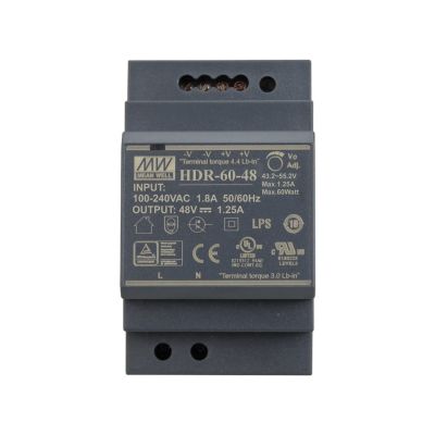 ZASILACZ IMPULSOWY NA SZYNĘ DIN MEAN WELL HDR-60-48 48V/60W/1.25A