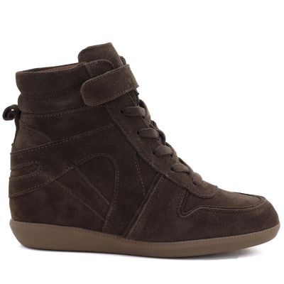 2. Skórzane sneakersy damskie botki na koturnie czekoladowe Vinceza 31712