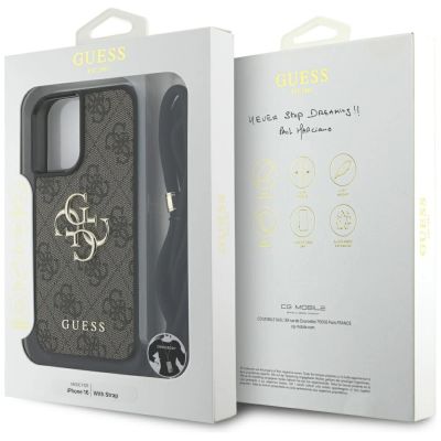 7. Etui Guess 4G Big Logo Cord Stap Crossbody do iPhone 16 brązowy